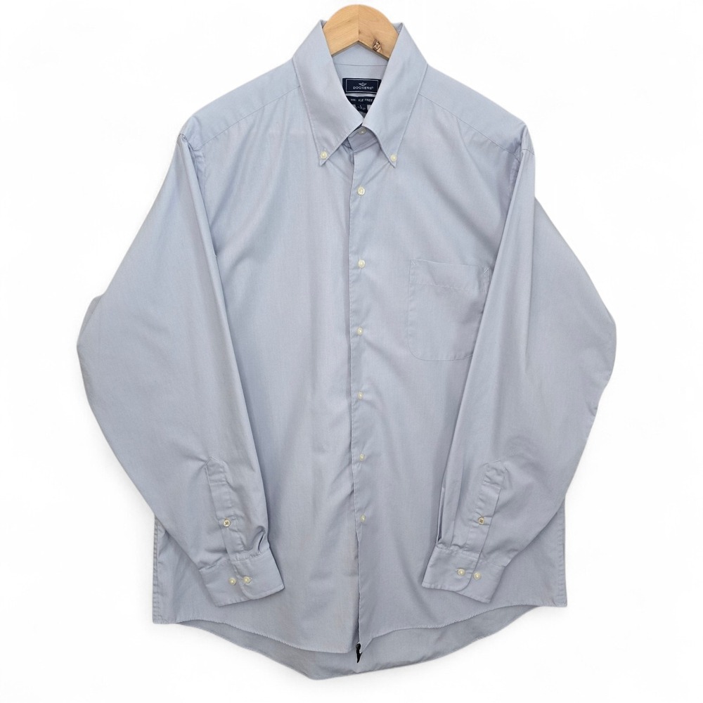 Dockers Shirt Mens Large 16-16.5‎ 34/35 Blue Button Wrinkle Free Cotton Blend